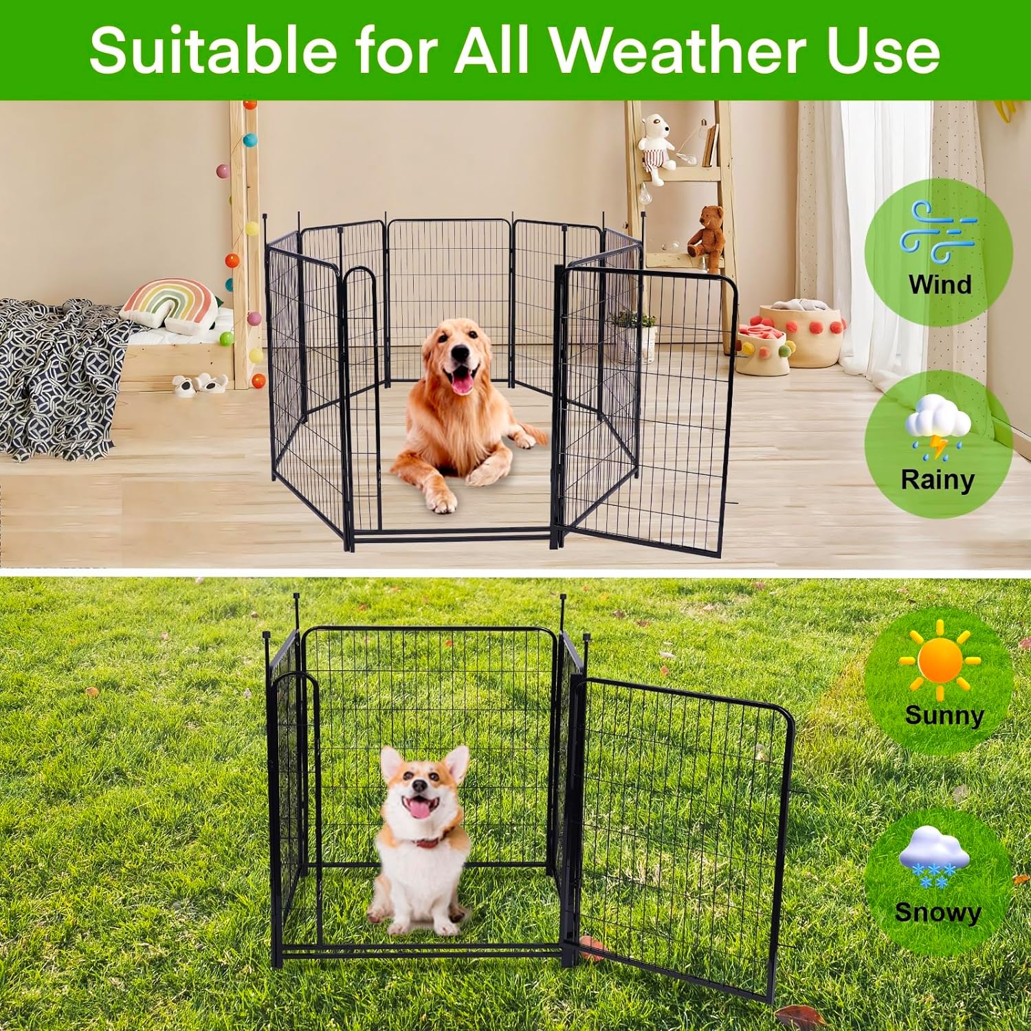 Garden Fencing 48in High, 12 Panels Total 26.6Ft(L) Dog Fence Outdoor for Yard, Gate 21 in Wide with Low Sills. Black Metal Fencing for Yard 4ft Tall, Garden Fences, Animal Barrier Fence