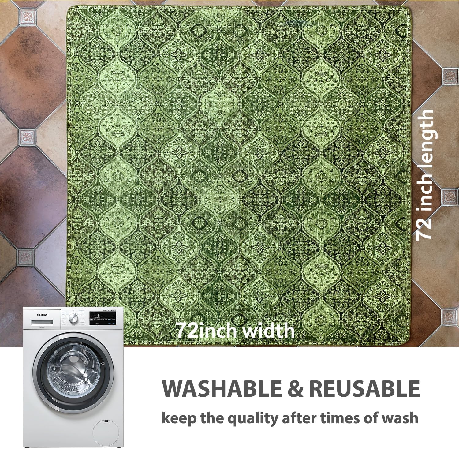 nunubaby 2PACK Washable Pee Pads for Dogs, Stylish, Non-Slip and Leak-Proof Pee Pads. Reusable Potty Pads for Dogs for Crates and Floors.(Green/Multi, 72" x72")