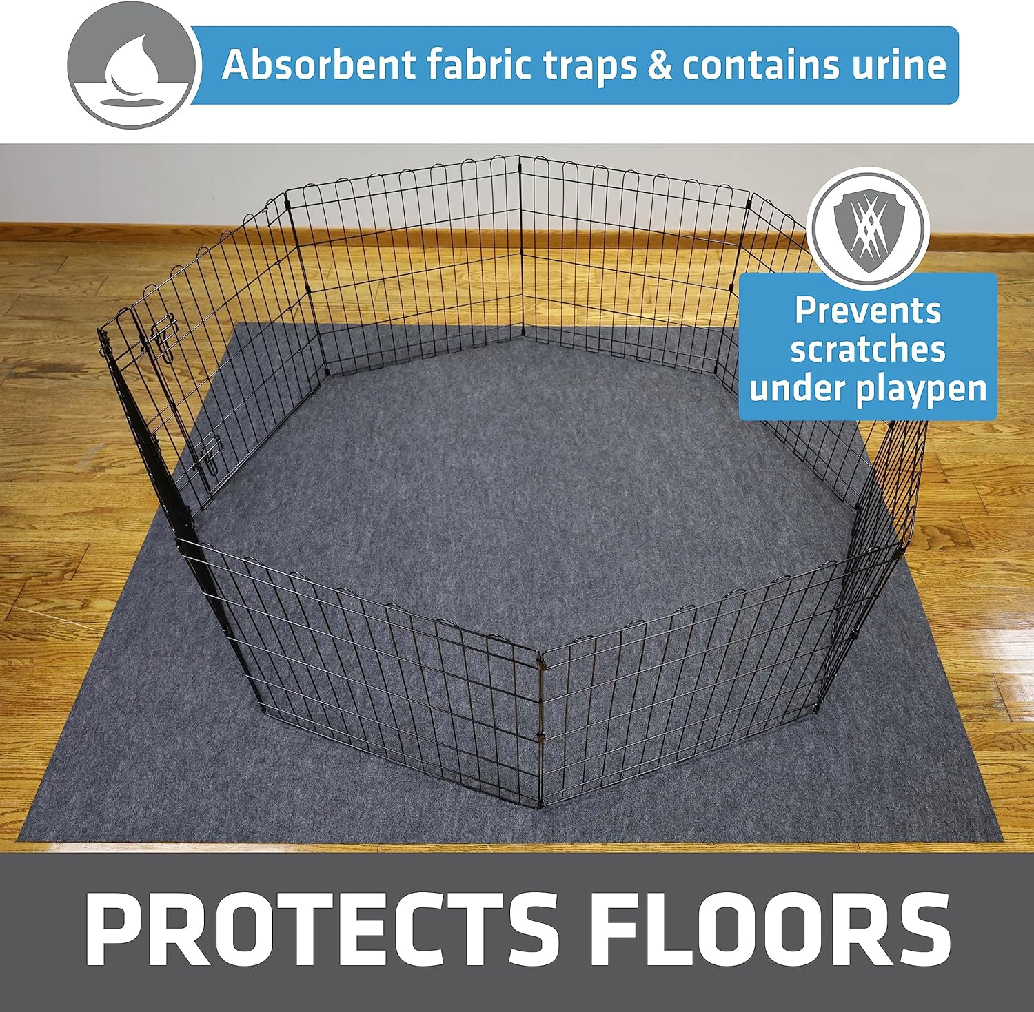 Drymate 2-Pack Jumbo Dog Playpen Mat (60x74), Absorbent, Waterproof, Slip-Resistant, Machine Washable, Reusable Puppy Pad for Training, Whelping, Housebreaking, Incontinence, Crate, Kennel (USA Made)