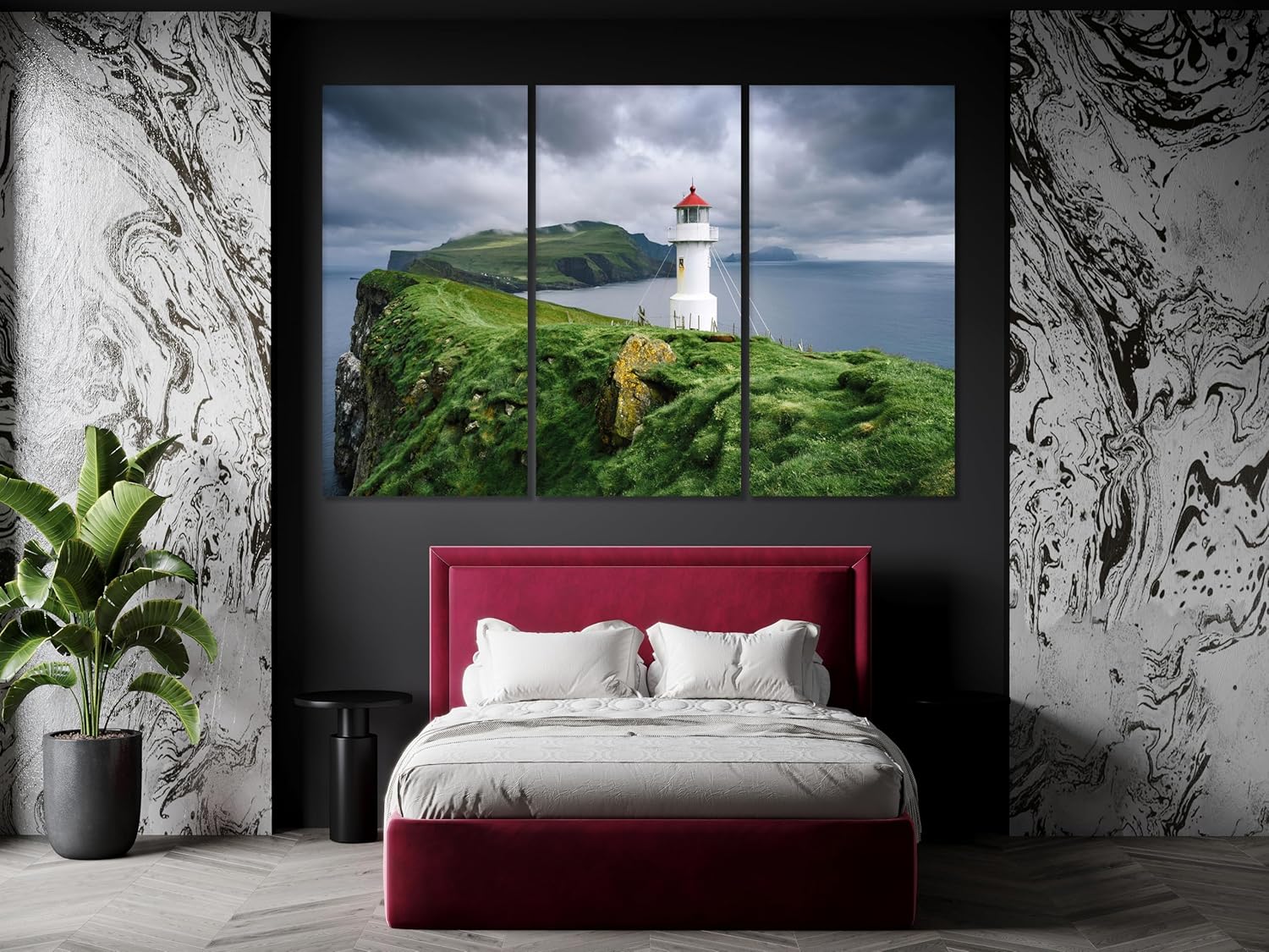Nature Wall Art Prints - Ocean Forest Mountain Lake Canvas Landscapes - Small to Extra Large Living Room Bedroom Kitchen Bathroom Décor (Stormy Sky Lighthouse, 16L" x 24W")