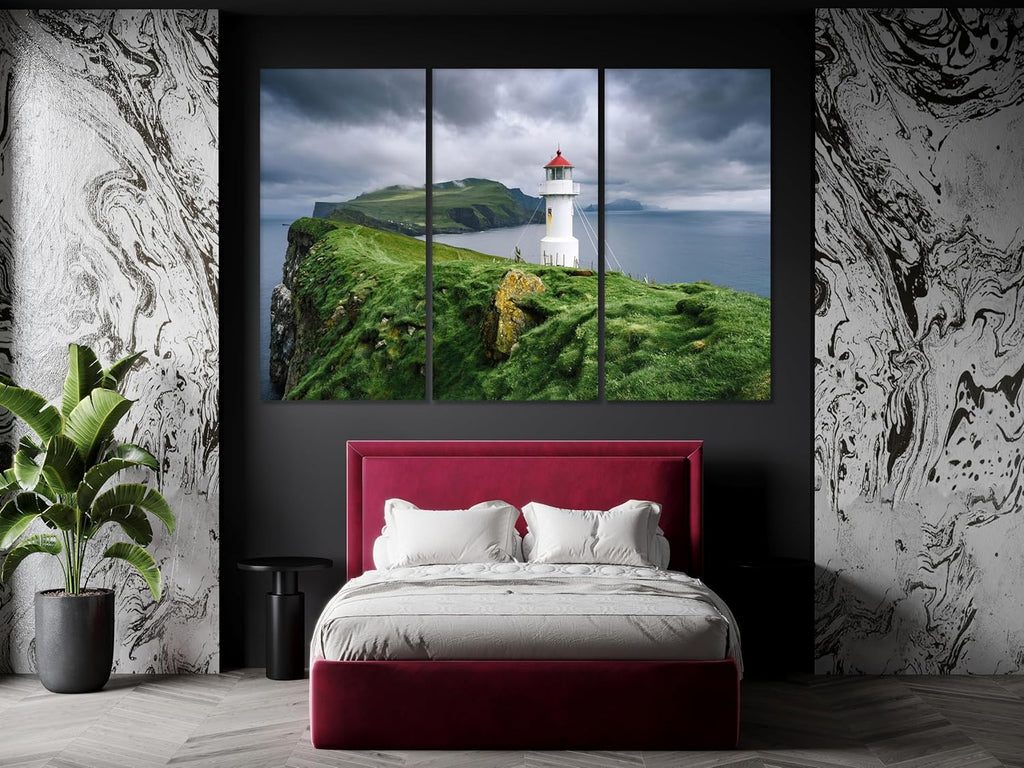 Nature Wall Art Prints - Ocean Forest Mountain Lake Canvas Landscapes - Small to Extra Large Living Room Bedroom Kitchen Bathroom Décor (Stormy Sky Lighthouse, 35L" x 53W")