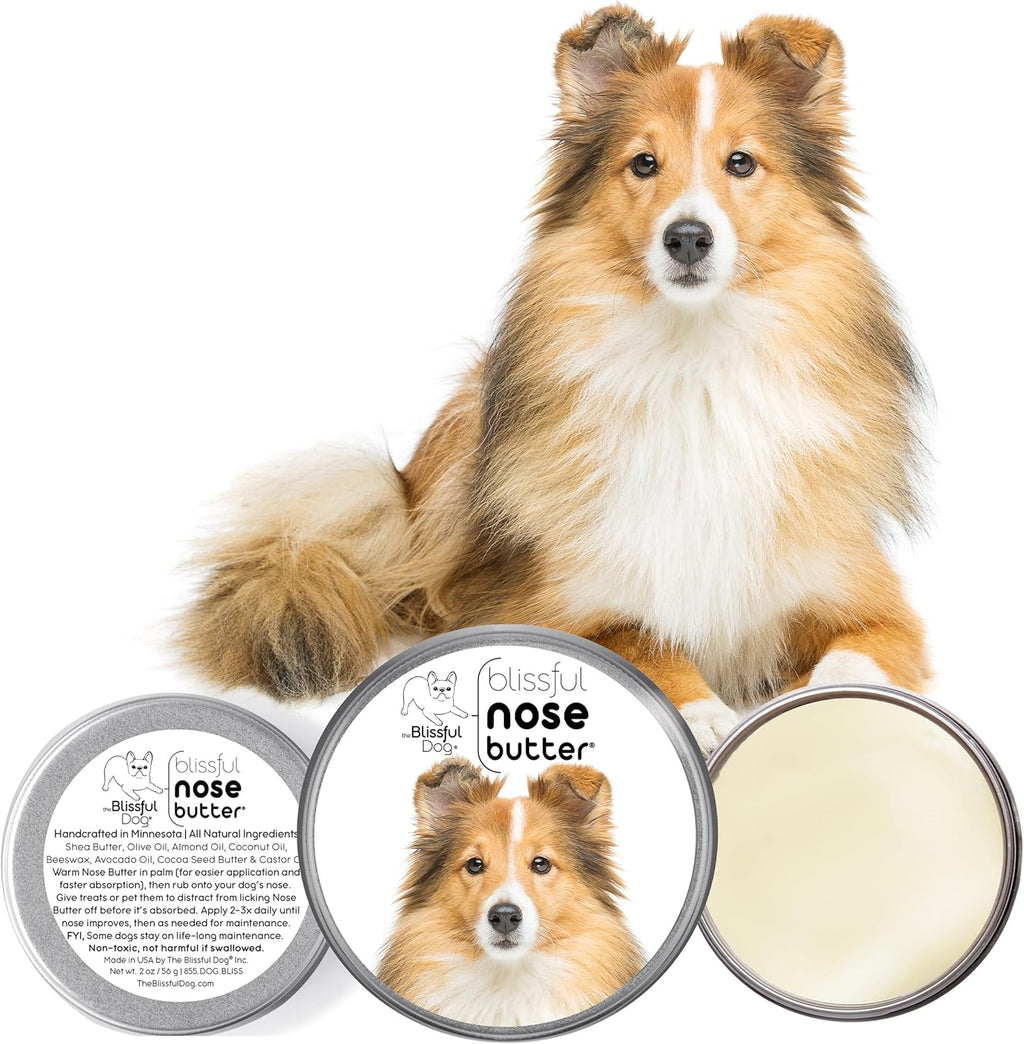The Blissful Dog Shetland Sheepdog Nose Butter for Dry, Cracked Skin, Lick-Safe Dog Nose Balm with Moisturizing Shea Butter, Almond, Olive, and Essential Oils, Pet Supplies, Uncented, 8 oz.