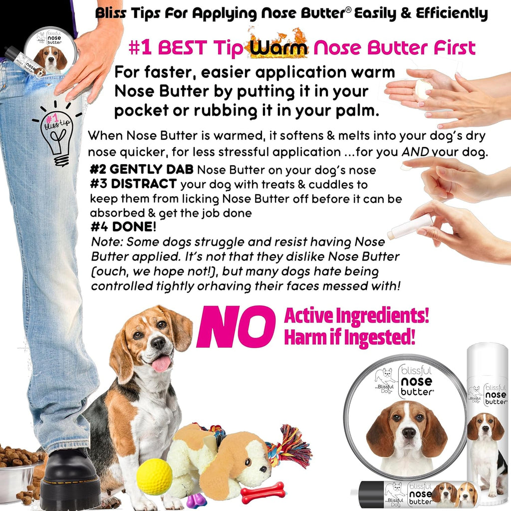 The Blissful Dog Beagle Nose Butter for Dry, Cracked Skin, Lick-Safe Dog Nose Balm with Moisturizing Shea Butter, Almond, Olive, and Essential Oils, Pet Supplies, Uncented, 4 oz.