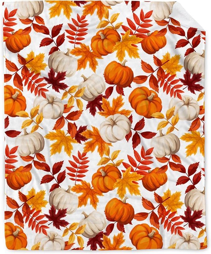 Fall Throw Blanket - Pumpkin Maple Leaf Autumn Blanket - Thanksgiving Fall Decor Gift - Ultra Plush Cozy Lightweight Thanksgiving Pumpkin Blanket for Sofa,Bed,Couch - 30"x40"-Toddlers/Crib Size