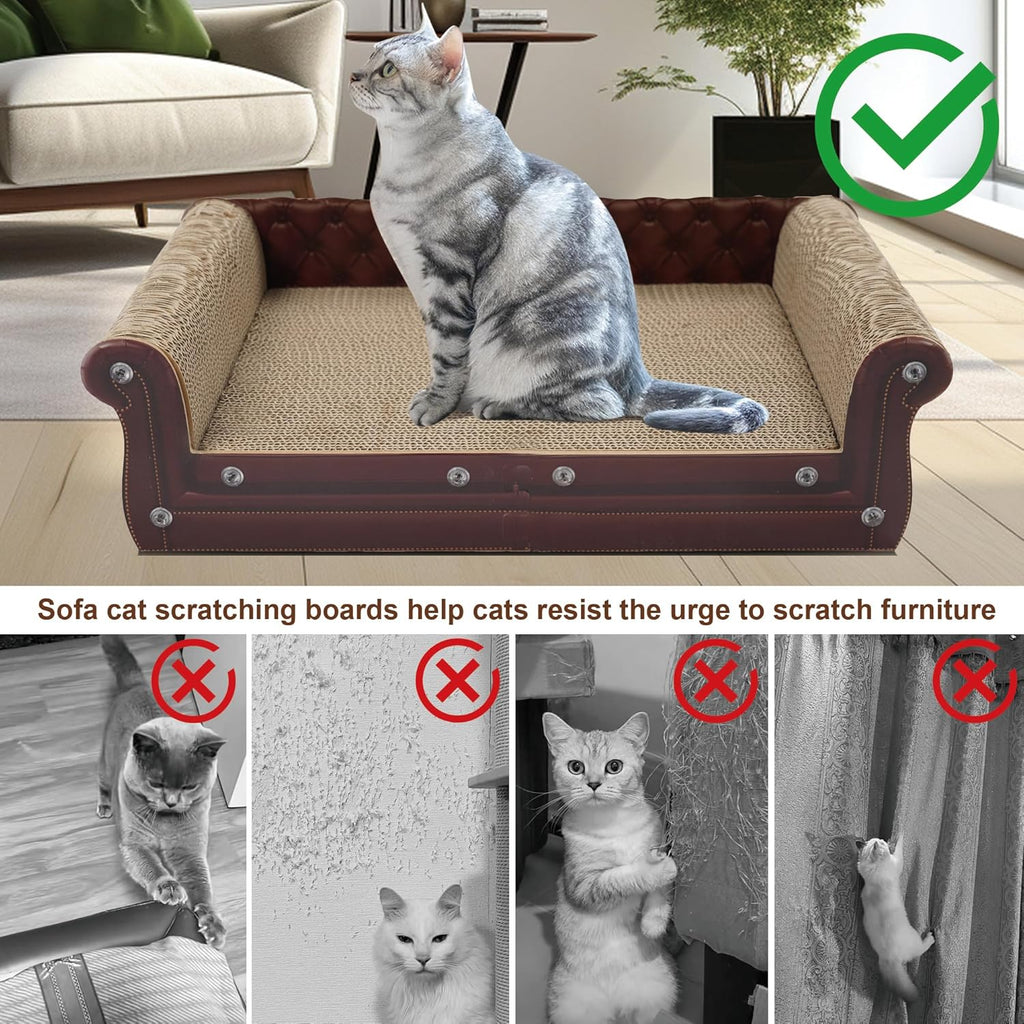 Scratching Sofa, Couch Shaped Thick Scratching Cardboard, Lounge Bed for Indoor Rest&Play, Sofa Scratcher Pad (Brown, 22.4" L X 12.2" W X 6.3" H)