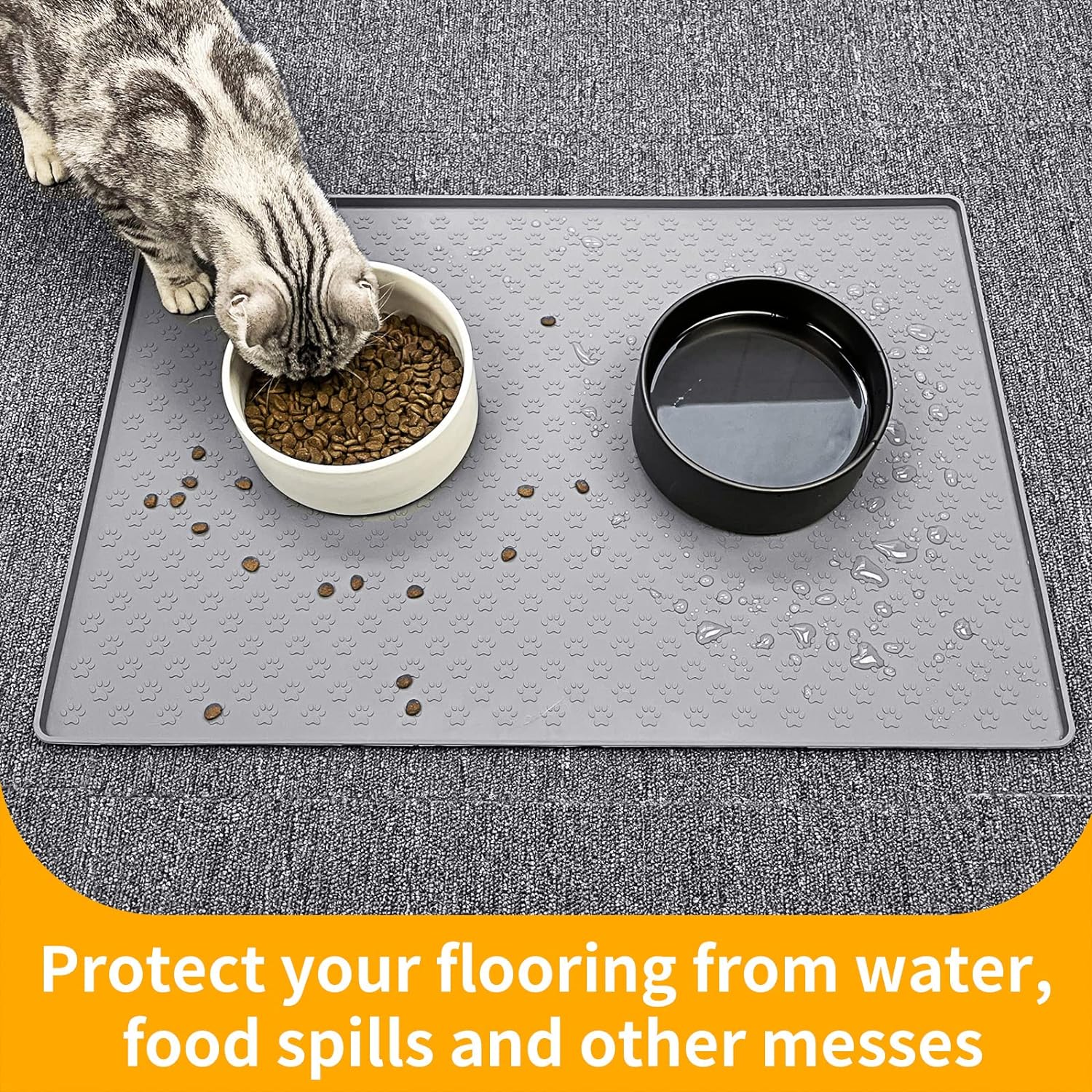 Ptlom Pet Placemat for Dog and Cat, Mat for Prevent Food and Water Overflow, Suitable for Small, Medium and Big Pet,24.5" 16.5", Grey