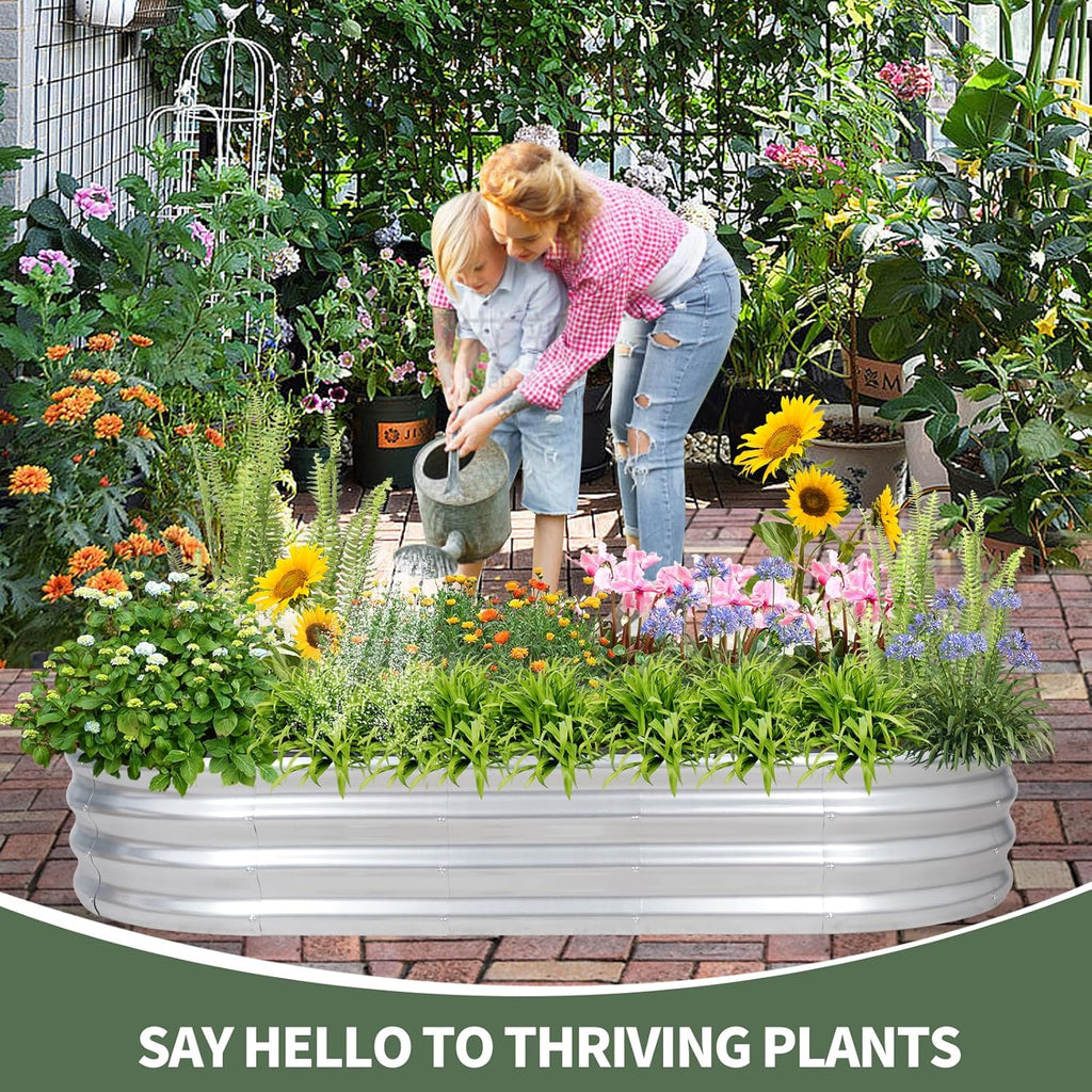 1MORE Galvanized Raised Garden Bed- Planter Garden Boxes Outdoor, Raised Beds for Gardening, 6x3x1ft Metal Garden Bed Kit for Vegetables Flower, Planter Raised Bed with Protective Tape & Tools.Silver