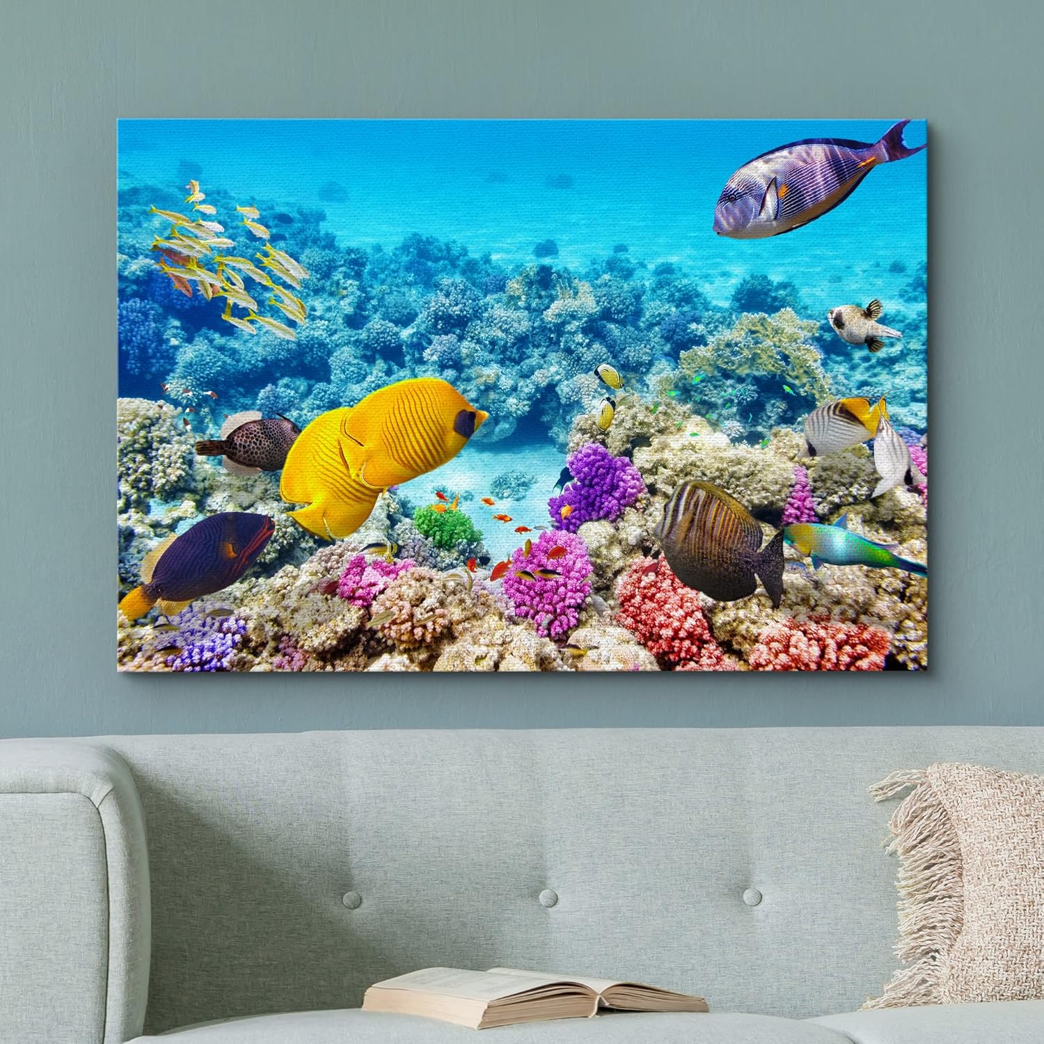 wall26 Canvas Print Wall Art Vibrant Teal Underwater Fish Coral Reef Nature Animals Photography Realism Rustic Scenic Landscape Wilderness Earth Colorful for Living Room, Bedroom, Office - 12"x18"