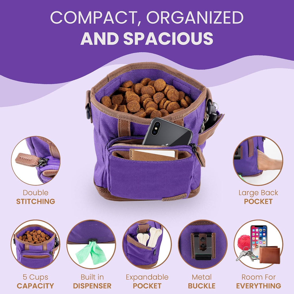 BEAU&FUR Dog Treat Pouch with Clicker for Training - Hands-Free Dog Treat Bag with Magnetic Closure, Built-in Poop Bag Holder Pocket
