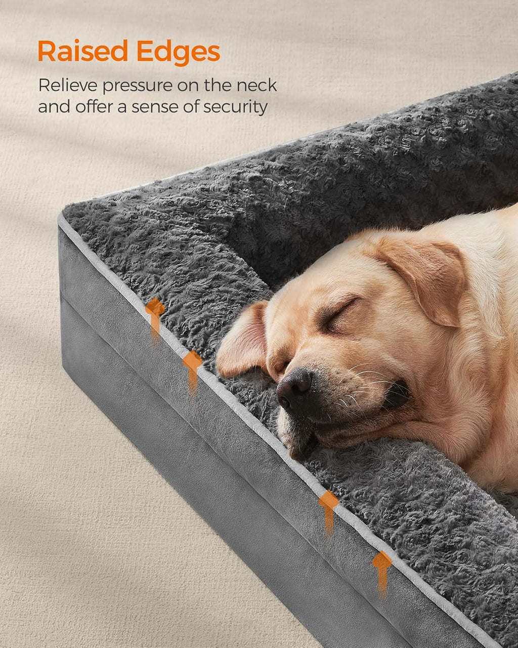Feandrea Orthopaedic Dog Bed for Large Dogs, Waterproof Dog Sofa Bed with Removable Washable Cover, 36 x 27 x 6.5 Inches, Slate Gray UPGW252G02