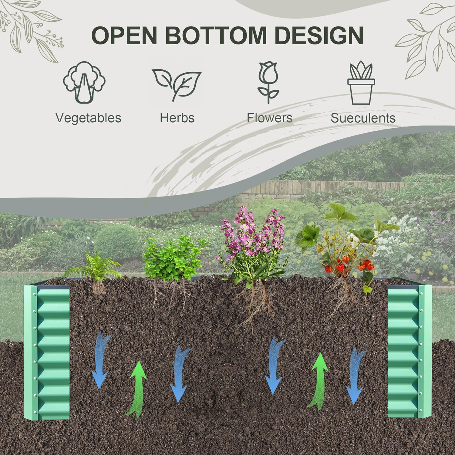 Domi Raised Garden Beds Outdoor, 8x4x2ft Thickening Tall Metal Rectangular Deep Root Box Planter for Vegetables, Flowers, Herbs, and Succulents 2" Deep w/ 456 Gallon Capacity - Green