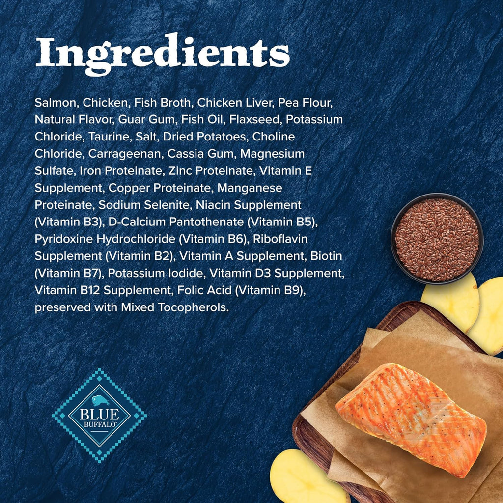Blue Buffalo Wilderness Natural High-Protein Grain-Free Wet Food for Adult Cats, Salmon Paté, 3-oz. Cans, 24 Count