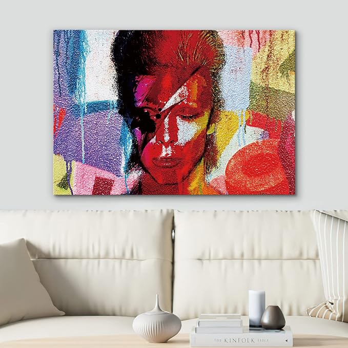 SIGNWIN Framed Canvas Wall Art David Bowie Ziggy Stardust Colorful Collage Graffiti & Street Art Famous People Pop Art Modern Urban Multicolor for Living Room, Bedroom, Office - 12x18 inches