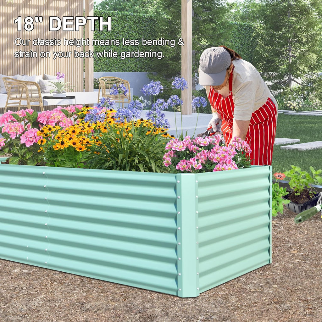 Domi Raised Garden Beds Outdoor, 8x4x2ft Thickening Tall Metal Rectangular Deep Root Box Planter for Vegetables, Flowers, Herbs, and Succulents 2" Deep w/ 456 Gallon Capacity - Green