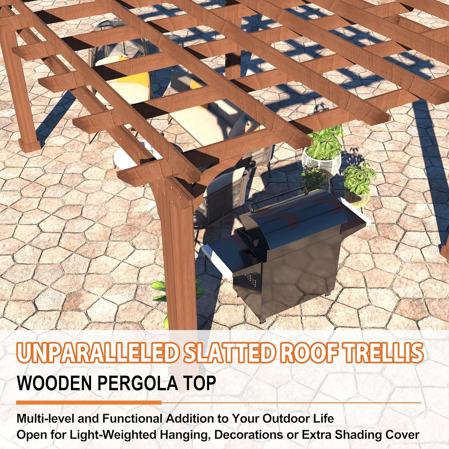 MUPATER 10x12 FT All Cedar Wooden Pergola, Kit with Stakes, Quality Supported Structure, Snow and Wind Supported,Outdoor Pergola with Cedar Framed for Backyard, Deck, Lawn