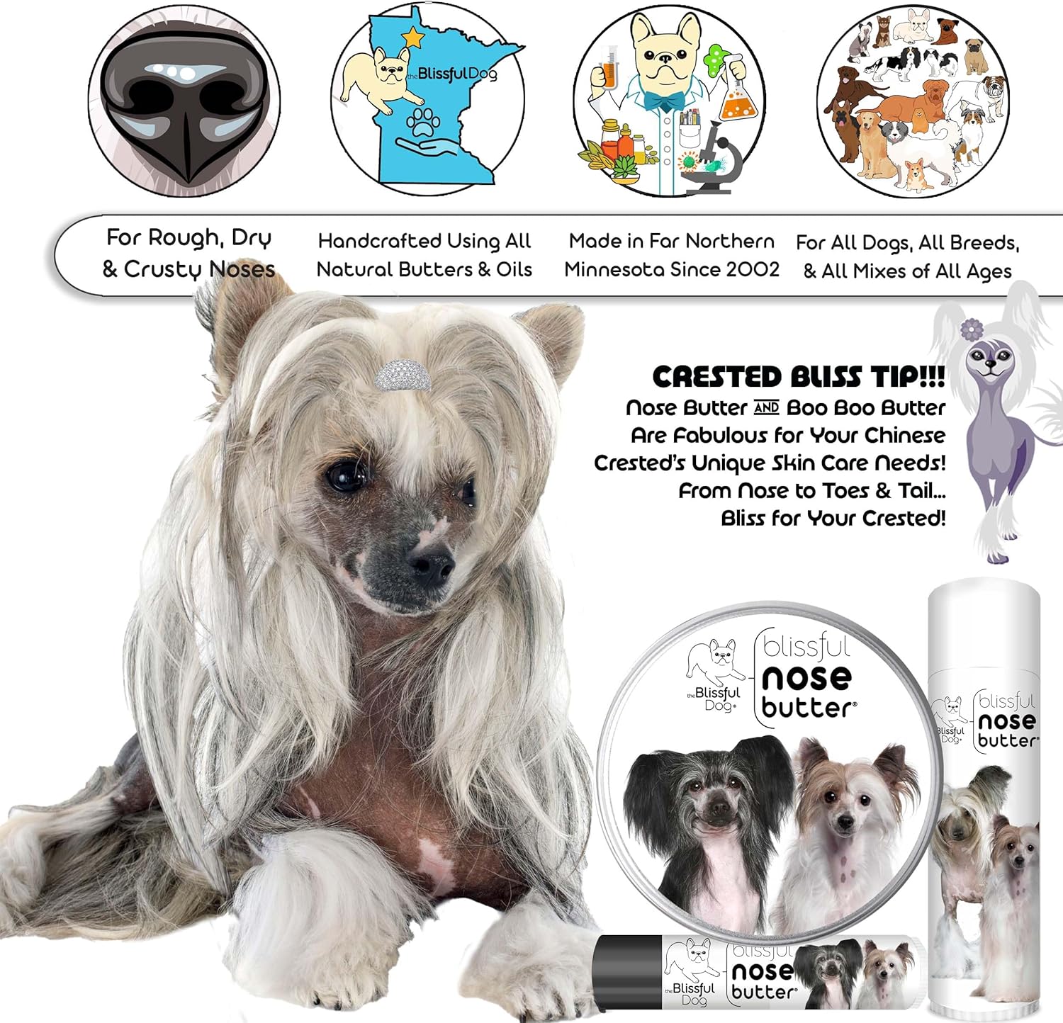 The Blissful Dog Chinese Crested Unscented Nose Butter, 8-Ounce