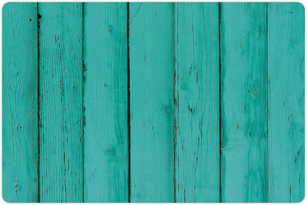 Lunarable Mint Pet Mat for Food and Water, Old Wood Rustic Oak Plank Background with Vertical Striped Vivid Woods Farm Barn Image, Non-Slip Rubber Mat for Dogs and Cats, 18" X 12", Green