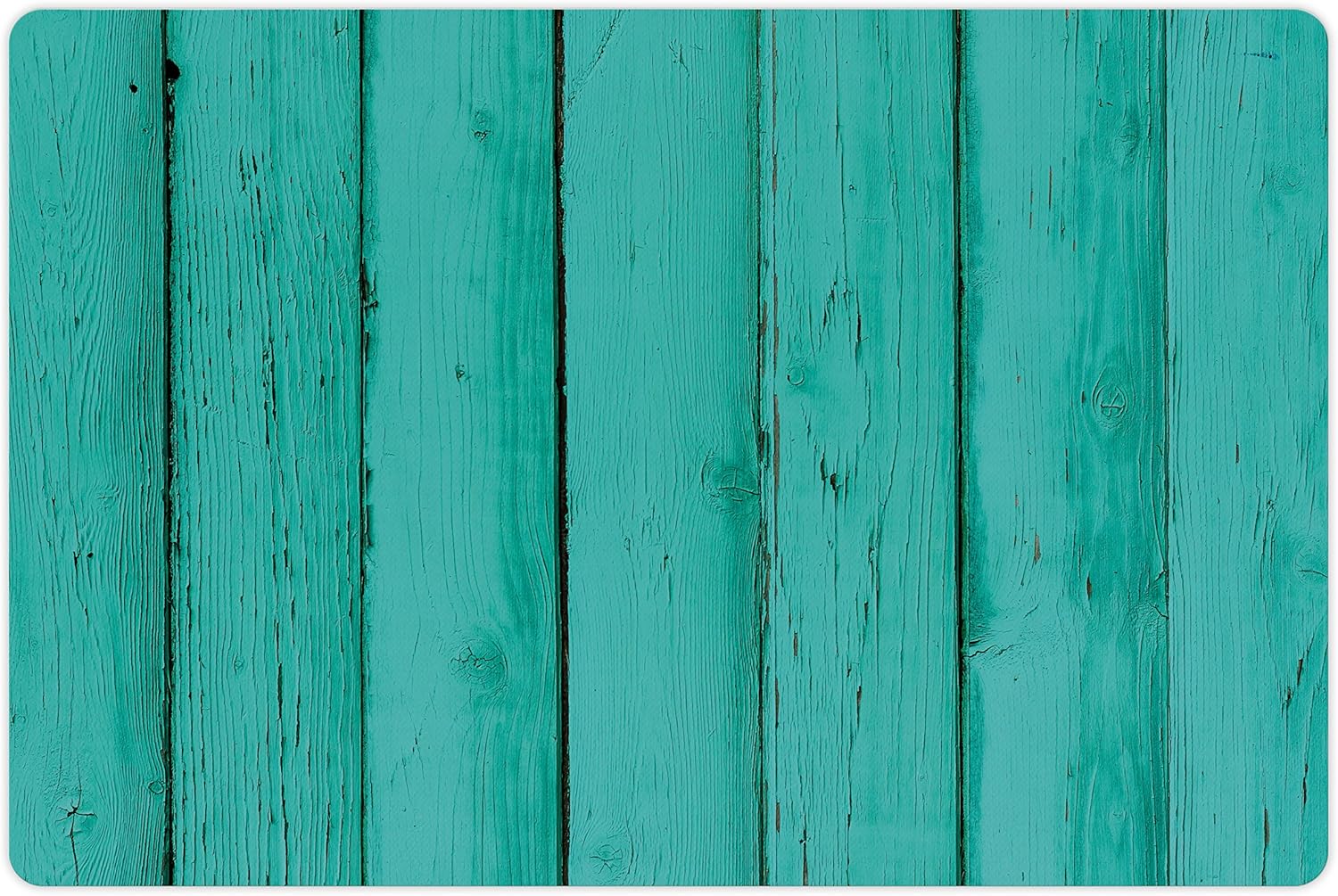 Lunarable Mint Pet Mat for Food and Water, Old Wood Rustic Oak Plank Background with Vertical Striped Vivid Woods Farm Barn Image, Non-Slip Rubber Mat for Dogs and Cats, 18" X 12", Green