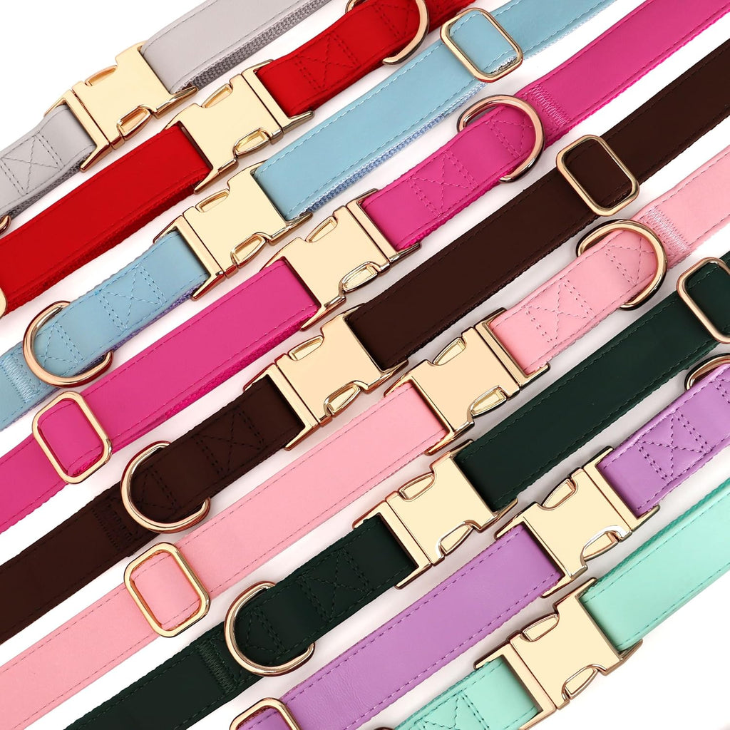 PET ARTIST Soft PU Leather Dog Collar for Medium Dogs, Bright & Classic Nylon Padded Durable Dog Collar Leather with Quick Release Metal Buckle Adjustable for Male Dogs, Neck Fit 13-19"