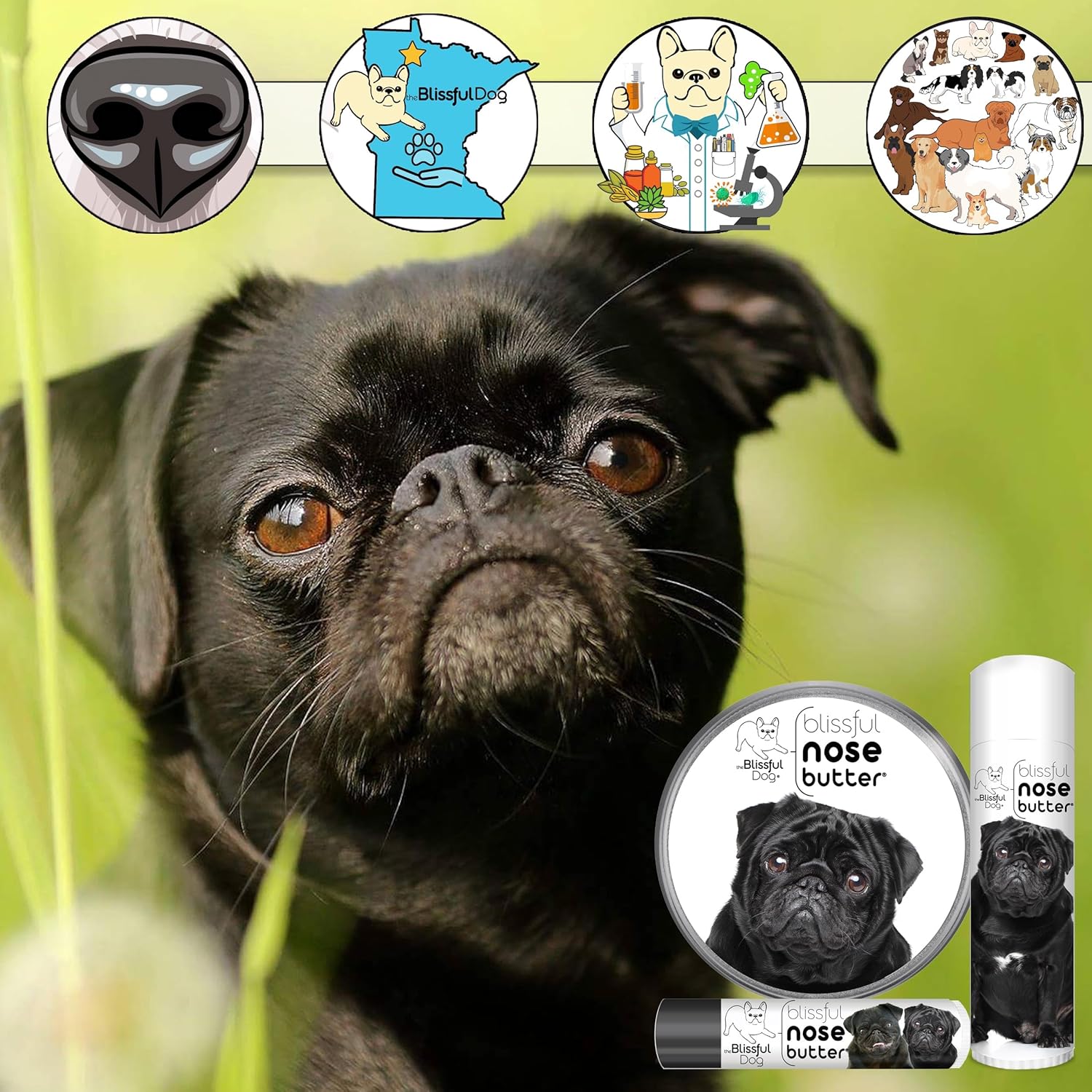 The Blissful Dog Black Pug Unscented Nose Butter, 0.15-Ounce