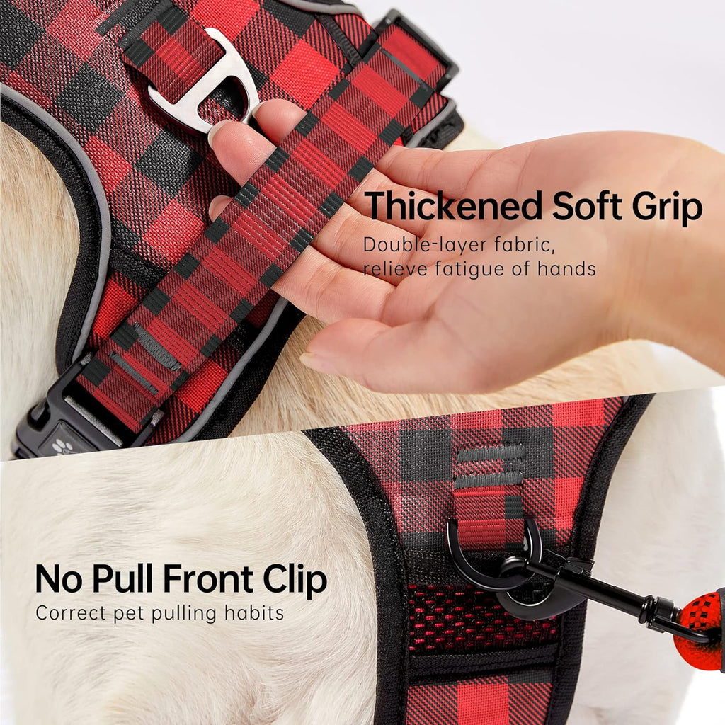 NESTROAD No Pull Dog Harness with Leash, Reflective No Choke Pet Vest Harness,Adjustable Soft Padded Dog Harness with Easy Control Handle for Large Dogs(Checkered Red,Large)
