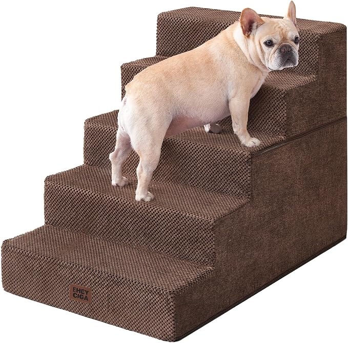 EHEYCIGA Dog Stairs for High Bed 25" H, 5-Step Extra Wide Dog Steps for Bed by EHEYCIGA