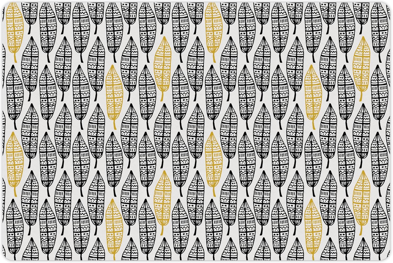Lunarable Aztec Pet Mat for Food and Water, Modern Graphic of Ornate Hand Drawn Style Old Feather Form with Aztec Lines Print, Non-Slip Rubber Mat for Dogs and Cats, 18" X 12", Charcoal Yellow