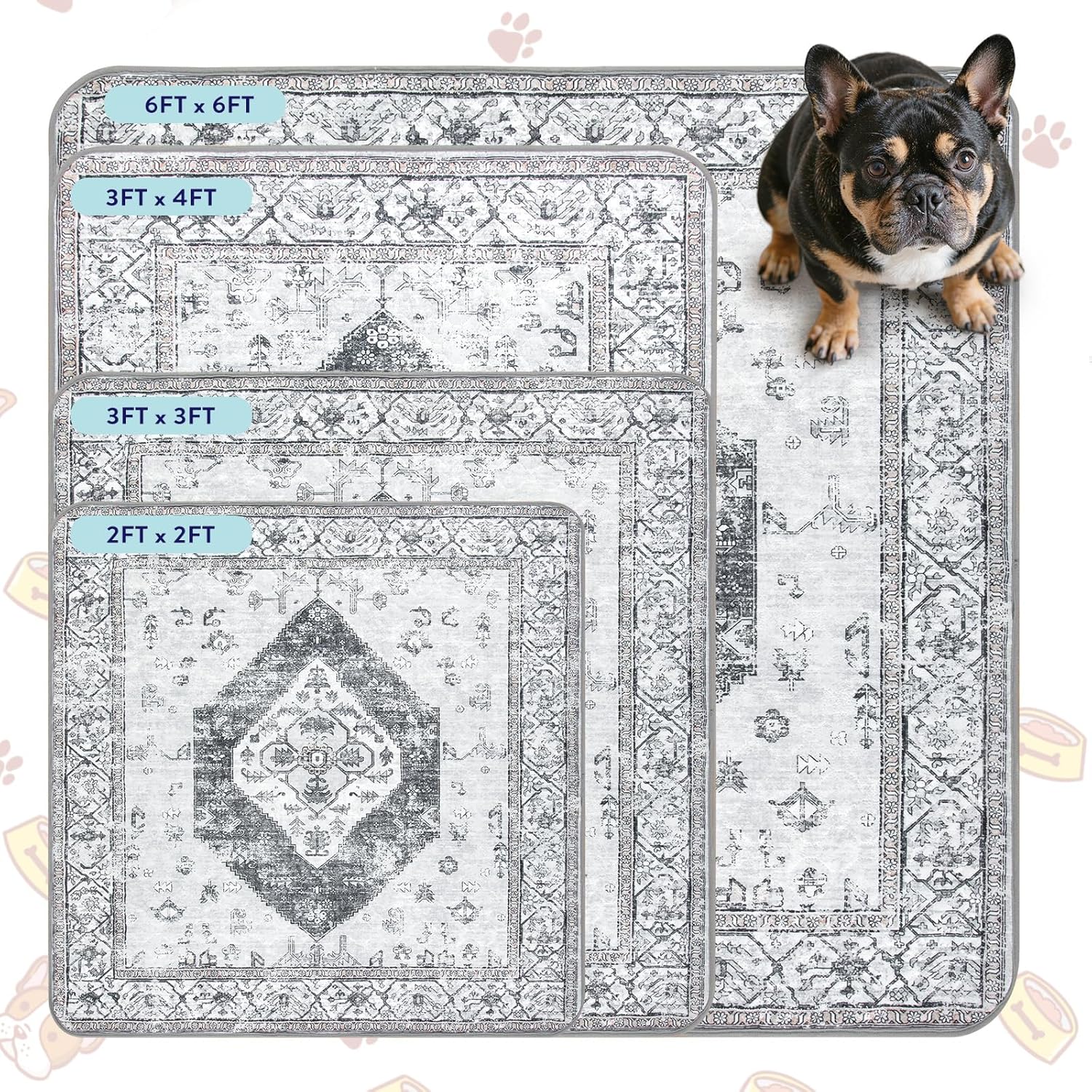 Lahome Super Absorbent Washable Pee Pads for Dogs - Secure Floor Protection - Non-Slip, Leakproof Reusable Pads for Training, Crates & Playpens (2 Pack, 36"x36", Gray)