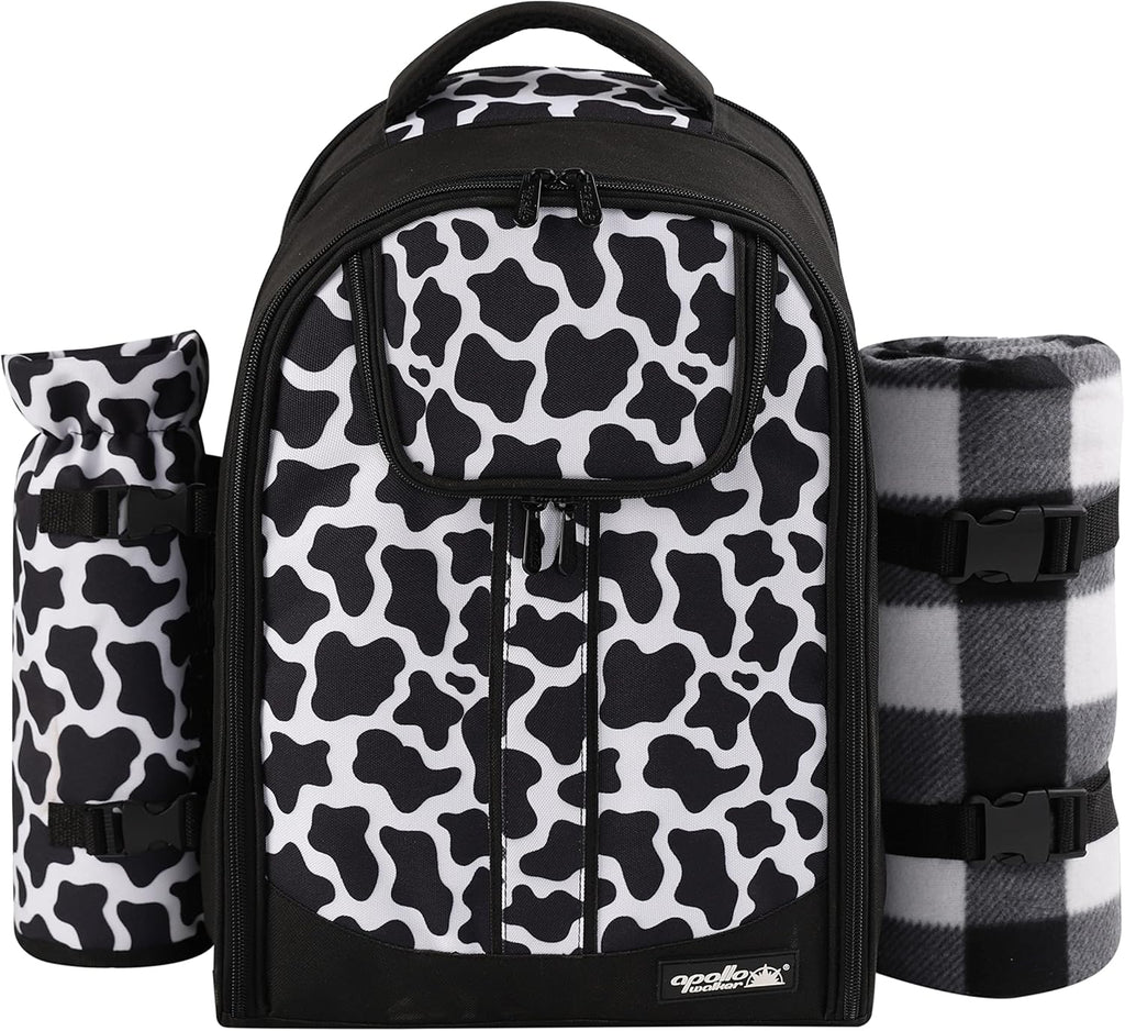apollo walker Picnic Backpack Bag for 2 Person with Cooler Compartment, Detachable Bottle/Wine Holder, Fleece Blanket, Plates and Cutlery Set (2 Person, Black)