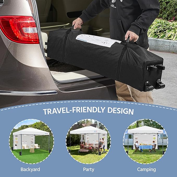 Yaheetech 10x10 Pop-up Canopy Tent w/Removable Pockets Sidewall for Extra Storage, Outdoor Sun Shelter Waterproof & Durable w/Wheeled Bag, Sandbags & Guylines for Beach Camping Party (White)