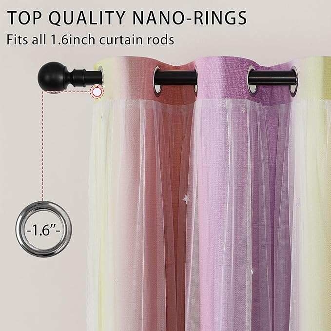 XiDi Pink Yellow Purple 90 Inches Curtains for Girls Bedroom 2 Panels Set, Blackout Rainbow Curtains for Kids Room Decor, Unicorn Wall Decals Drapes for Little Girl Nursery Room 34 Inches Wide