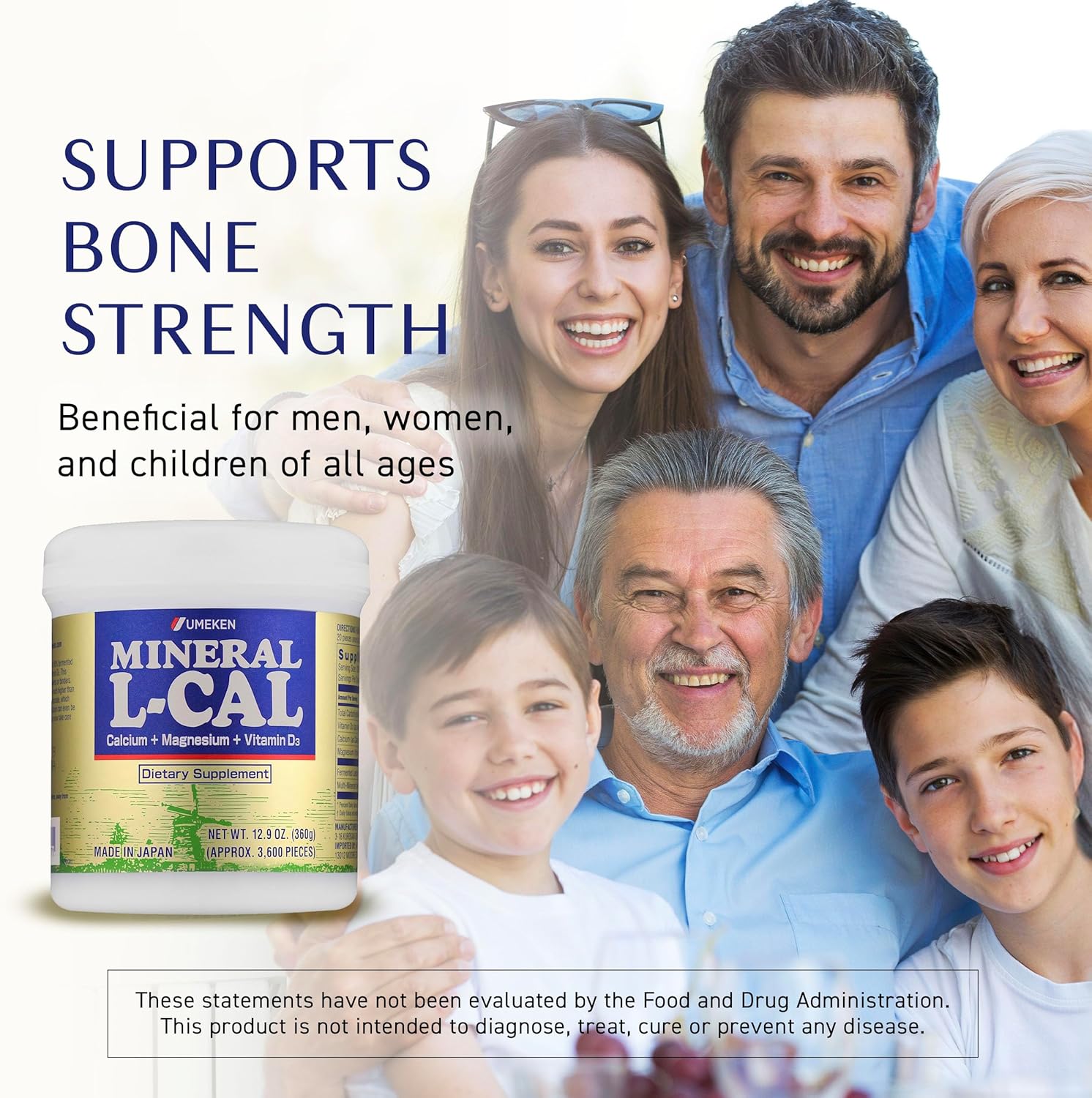 Mineral L-Cal Calcium with Vitamin D3, 3 Year Supply, Water Soluble Ball Format with Magnesium & Minerals, Fast Absorbing Calcium Magnesium D3 Supplement, 3,600 Balls per Bottle, 360g Each, Pack of 6