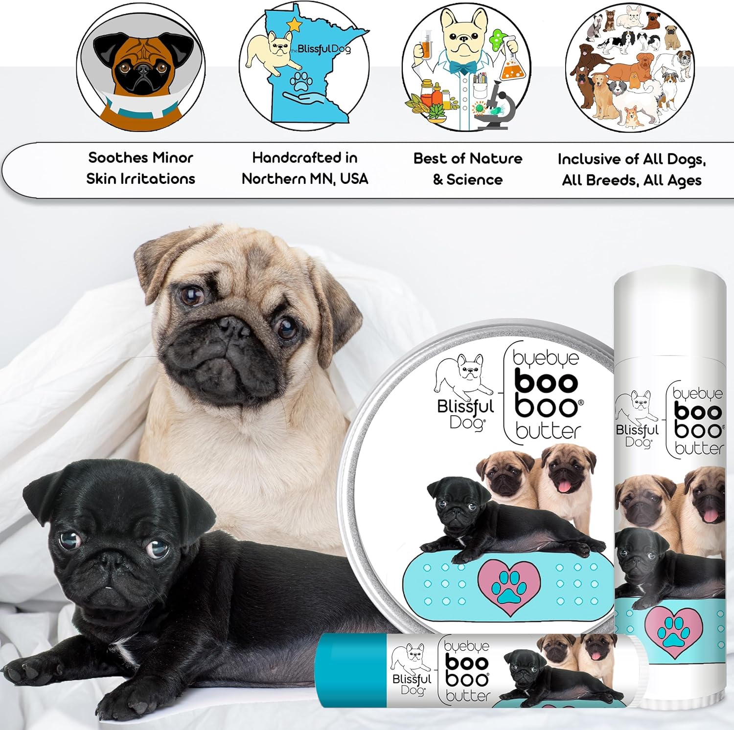 The Blissful Dog 1 oz TIN Pug Booboo Butter