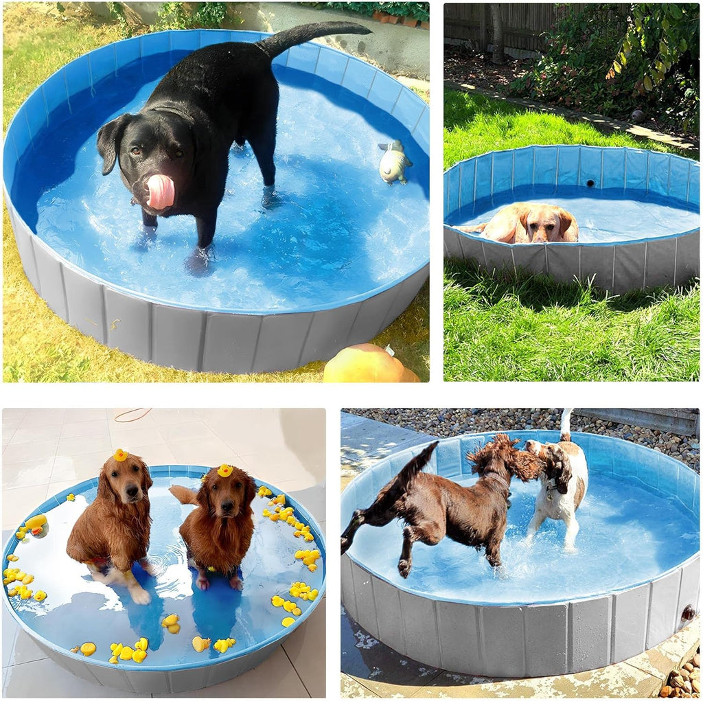 Yaheetech Dog Pet Bath Pool Foldable Hard Plastic Doggie Duck Swimming Pool Collapsible PVC Outdoor Bathing Tub Dog Pools for Large Small Dogs-63 x 11.8 inch,XXL,Gray