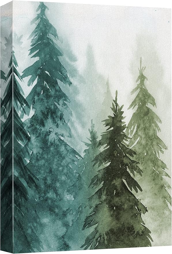 SIGNWIN Canvas Print Wall Art Woodland Nursery Decor Green & Teal Watercolor Forest Pine Trees Floral Nature Illustrations Modern Chic Dramatic Multicolor for Living Room, Bedroom, Office - 24"x36"