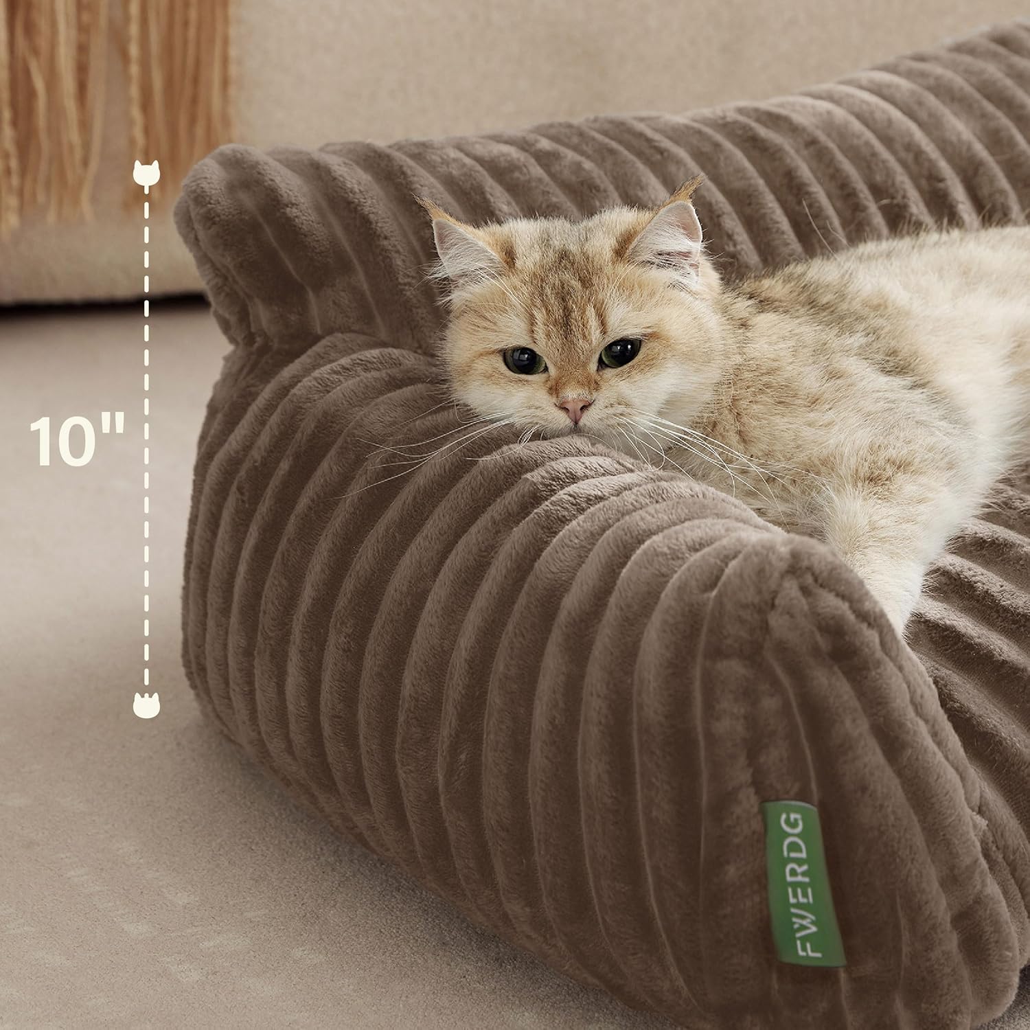 Cute Couch Bed for Pets, Supportive Cat Sofa for Indoor Cats, Small Dog Sofa Bed for Small Dogs, Brown, 24 inches