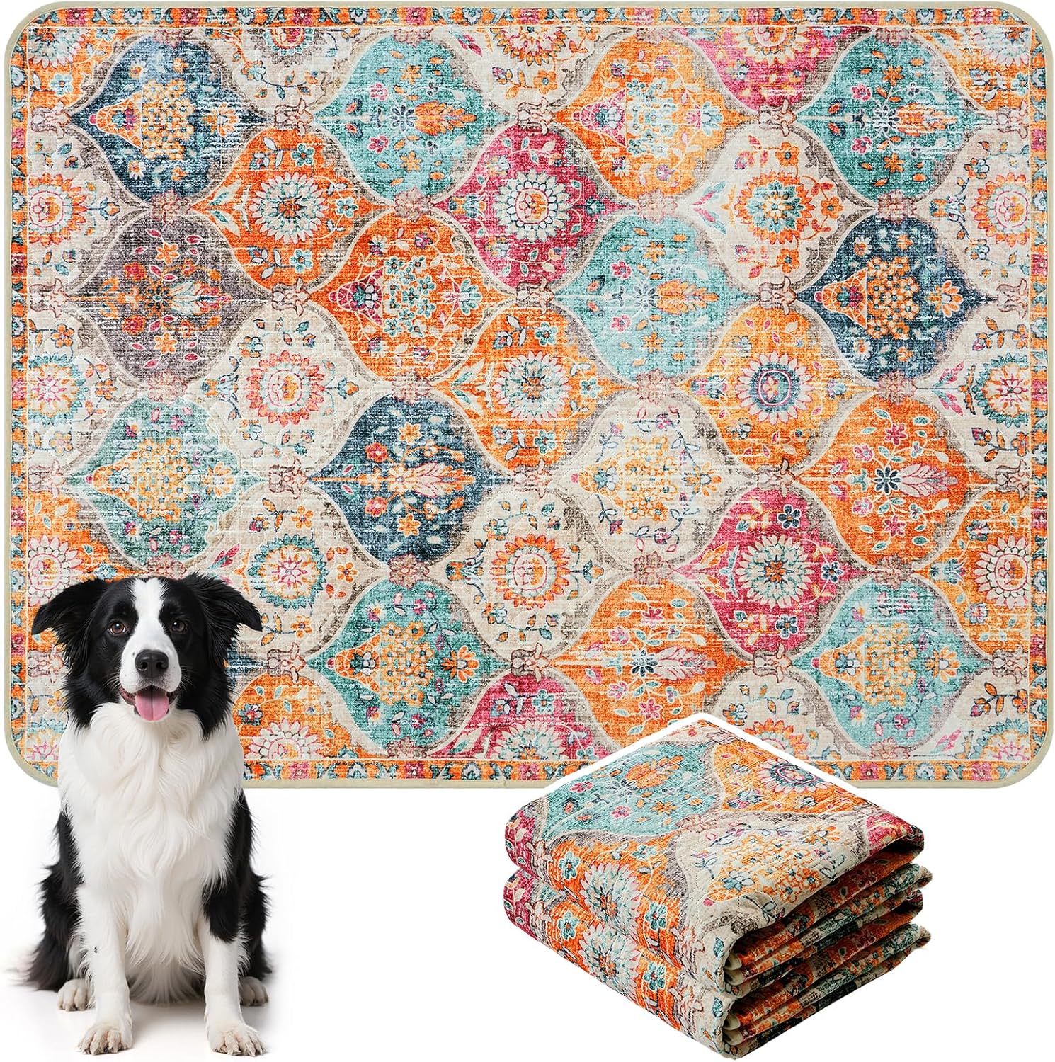 HAOCOO Washable Pee Pads for Dogs, (2 Pack) 3Ft x 4Ft Non-Slip Reusable Puppy Training Pads with Waterproof, Orange Super Absorbent Leak-Proof Whelping Pads Litter Mat for Pet Housebreaking