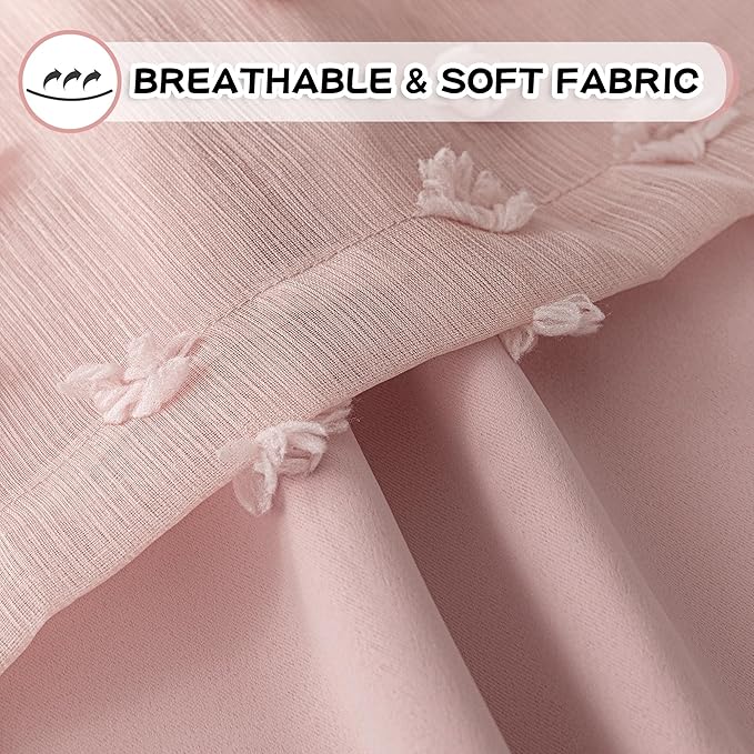 MYSKY HOME Pink Curtains for Bedroom 90 Inches Long Living Room Curtain with Pink Pom Pom Sheer for Dining Room Grommet Double Layer Nursery Curtain Drapes Room Darkening Window Panels 52 Wide