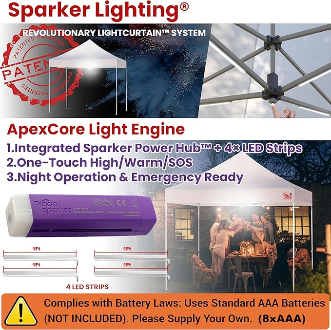 Tradesparker 10x15 Pop Up Canopy Tent,Commercial Movable Canopy with ApexCore LED & Rugged Casters-Instant Easy Setup Shelter Canopies with Weight Bags & Stakes for Oudoor Events Markets Vendors,Blue