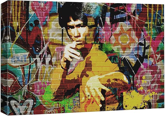 SIGNWIN Canvas Print Wall Art Kung-Fu Martial Artist Graffiti Street Art Portrait Celebrities Hollywood Cultural Digital Pop Art Decorative Urban for Living Room, Bedroom, Office - 12x18 inches