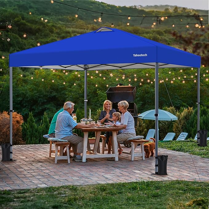 Yaheetech 10x10 Pop-up Canopy Tent w/Removable Pockets Sidewall for Extra Storage, Outdoor Sun Shelter Waterproof & Durable w/Wheeled Bag, Sandbags & Guylines for Beach Camping Party (Blue)