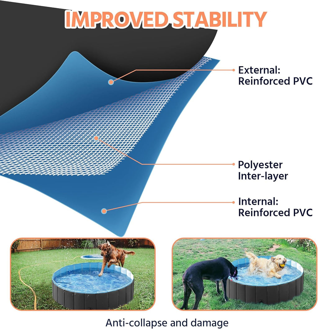 Yaheetech Dog Pet Bath Pool Foldable Hard Plastic Doggie Duck Swimming Pool Collapsible PVC Outdoor Bathing Tub Dog Pools for Large Small Dogs-47 x 11.8 inch,L,Black