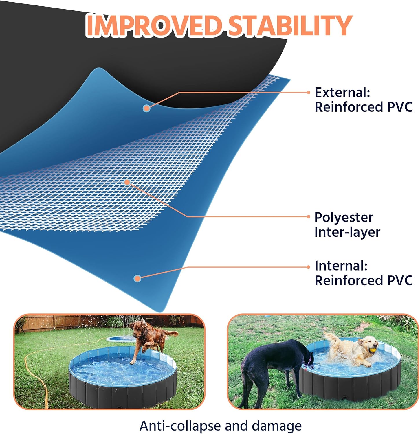 Yaheetech Dog Pet Bath Pool Foldable Hard Plastic Doggie Duck Swimming Pool Collapsible PVC Outdoor Bathing Tub Dog Pools for Large Small Dogs-47 x 11.8 inch,L,Black