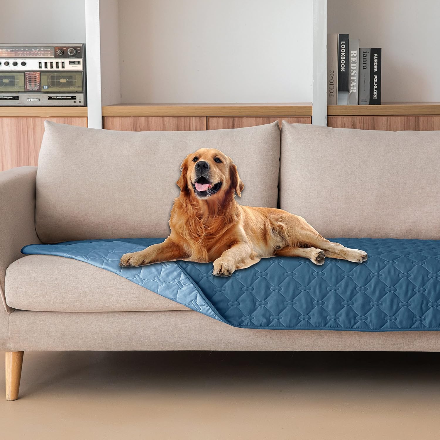gogobunny 100% Double-Sided Waterproof Dog Bed Cover Pet Blanket Sofa Couch Furniture Protector for Puppy Large Dog Cat, Reversible (30x90 Inch (Pack of 1), Dark Blue/Light Blue)