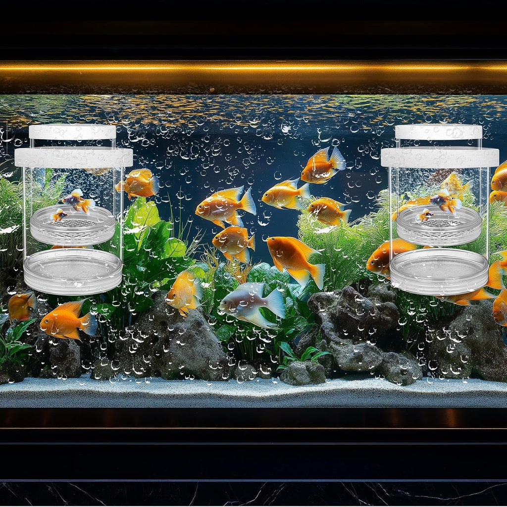2 Pcs Breeder Box for Fish Tank Aquarium Breeder Separation Net Breeding Box with Suction Cup for Small Fish Shrimp Clownfish Guppy (White,L)