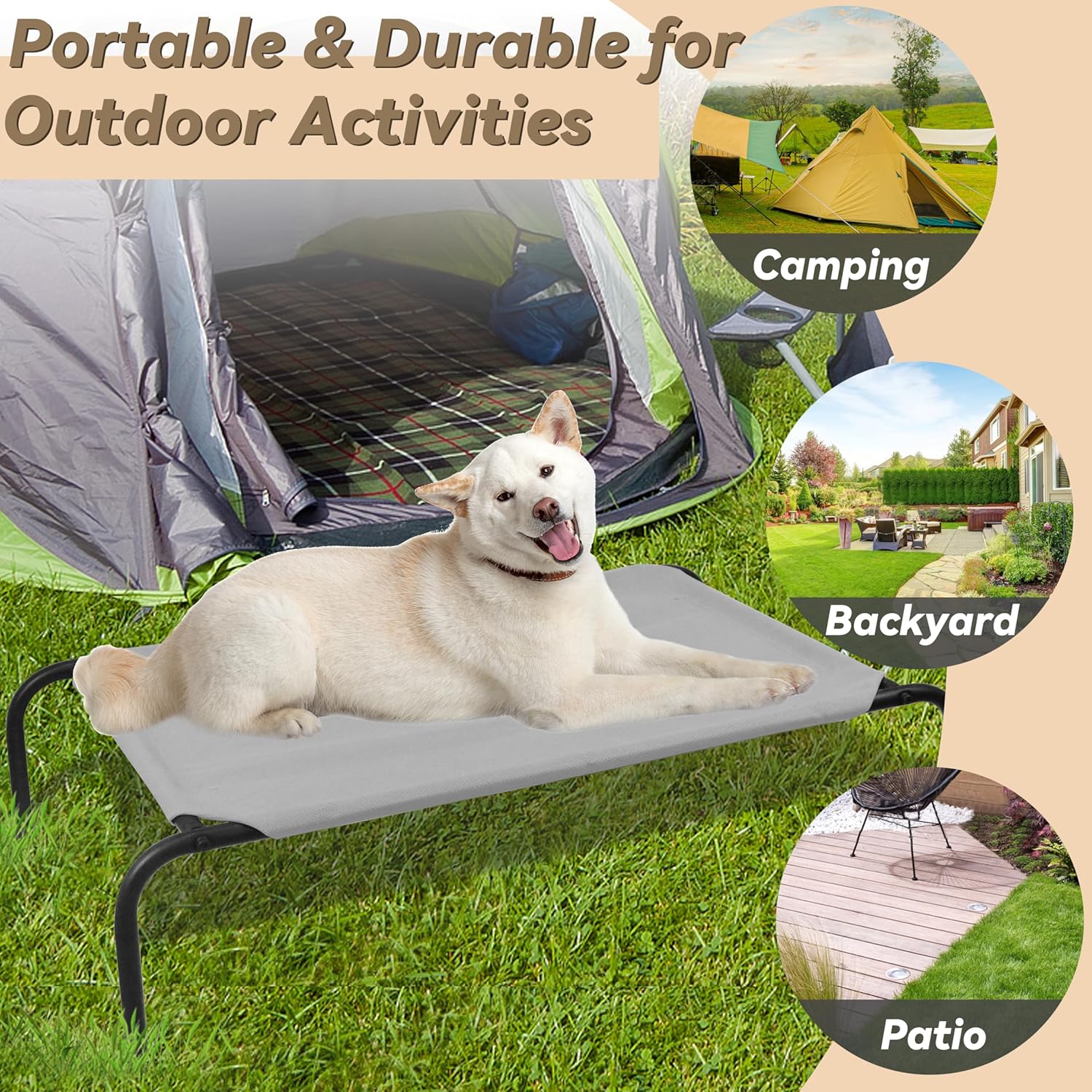 PHYEX Elevated Dog Bed for Large Dogs, Raised Dog Bed with Breathable Mesh, Non Slip, Easy to Clean, 50.5 Inches, Grey