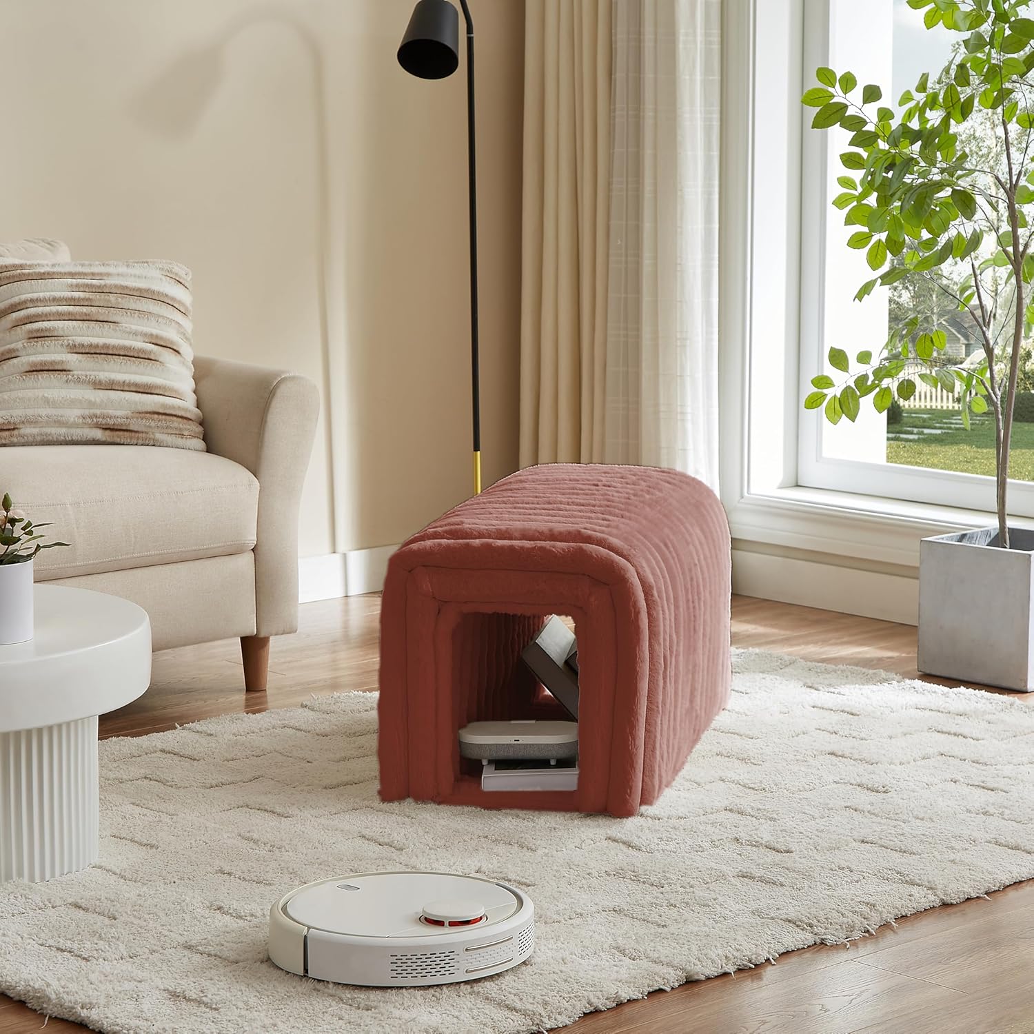 Storage Bench Pet Supplies Corduroy Bench Cat's nest to Hide for The Living Room, Entryway and Bedroom (Brown)