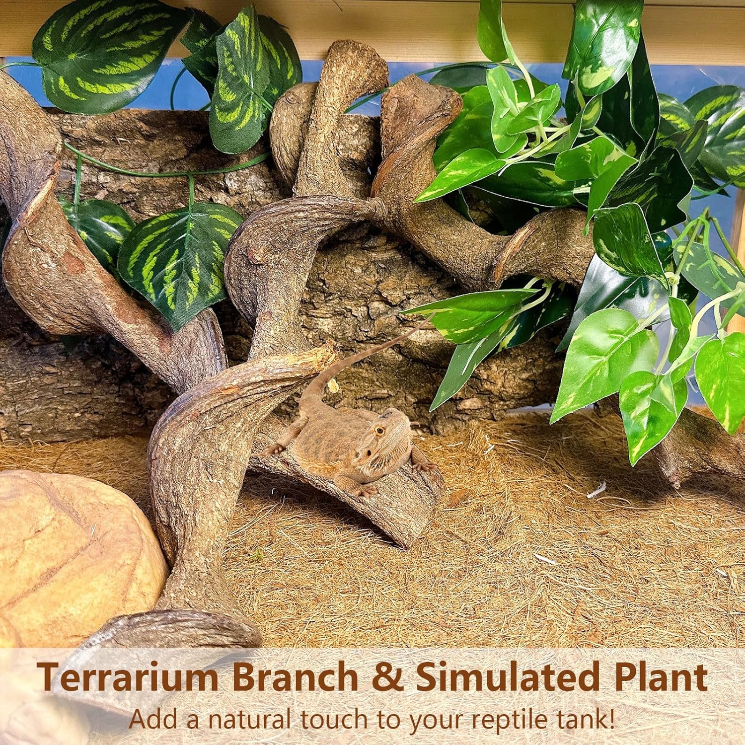 BNOSDM 3Pcs Reptile Climbing Branches Decor,Snake Climbing Branch,Gecko Climb Wood,Lizard Forest Branch,Tank Habitat Tree Trunk Decorations for Bearded Dragons,Chameleons,Spider,Frogs (L)