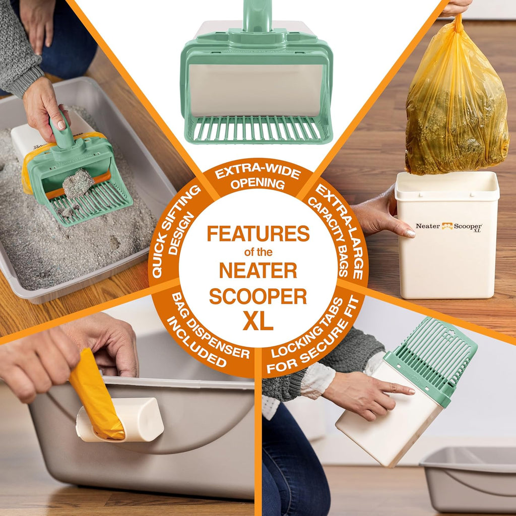 Neater Pet Brands Neater Scooper XL Cat Litter Scoop, 60 Refill Bags – Extra-Large Capacity Mess-Free Cat Litter Scooper with Bag for Large & Multiple Cats, Spill-Proof Litter Box Scooper with Holder