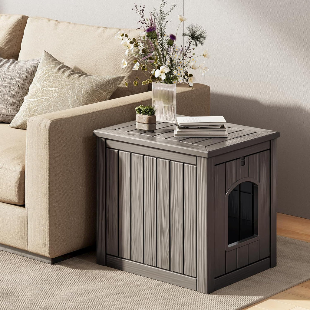 Outdoor & Indoor Dog House for Weatherproof and Stylish Furniture, Insulated Dog House Outdoor, Multi - Use for Small and Medium Dogs (Grey, 22.8" L × 17.7" W × 21.7" H)